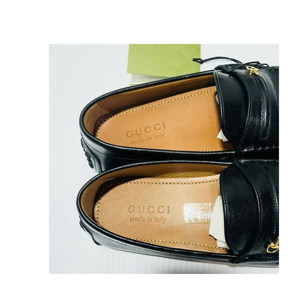 NIB Gucci Half Horsebit Driver Loafers Size 8 US 8.5  Black Leather Shoes